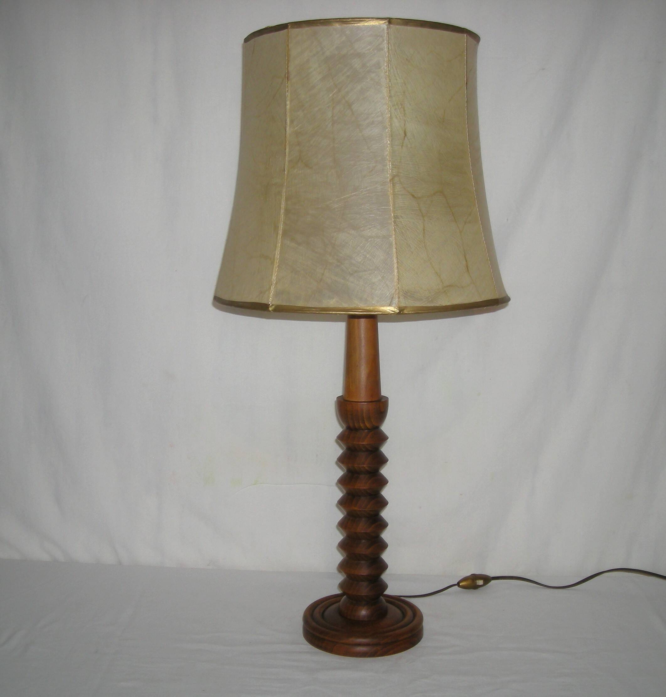 Charles Dudouyt style lamp in turned wood from the 1940s