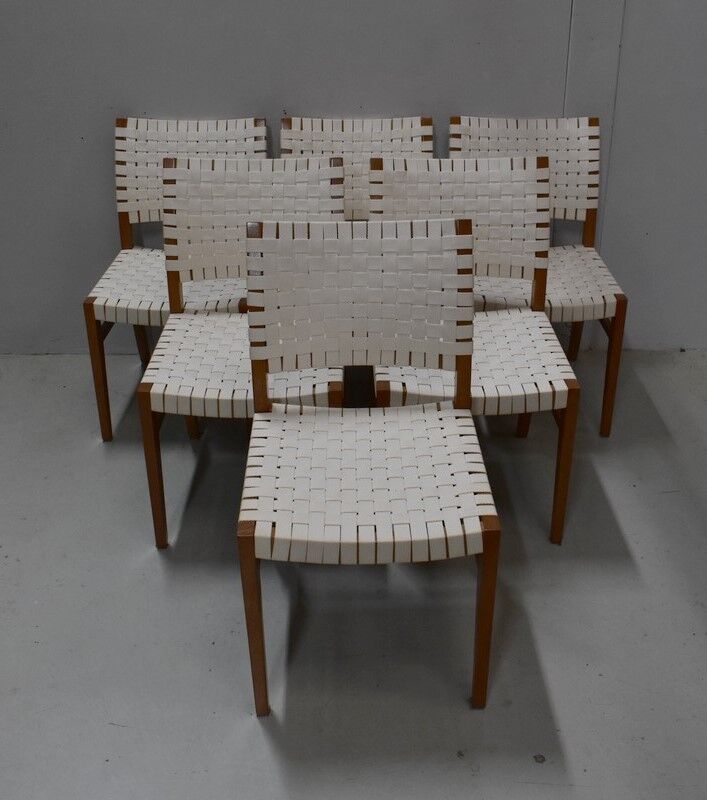 Suite of 6 vintage chairs in light beech late 20th