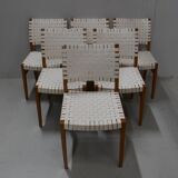 Suite of 6 vintage chairs in light beech late 20th