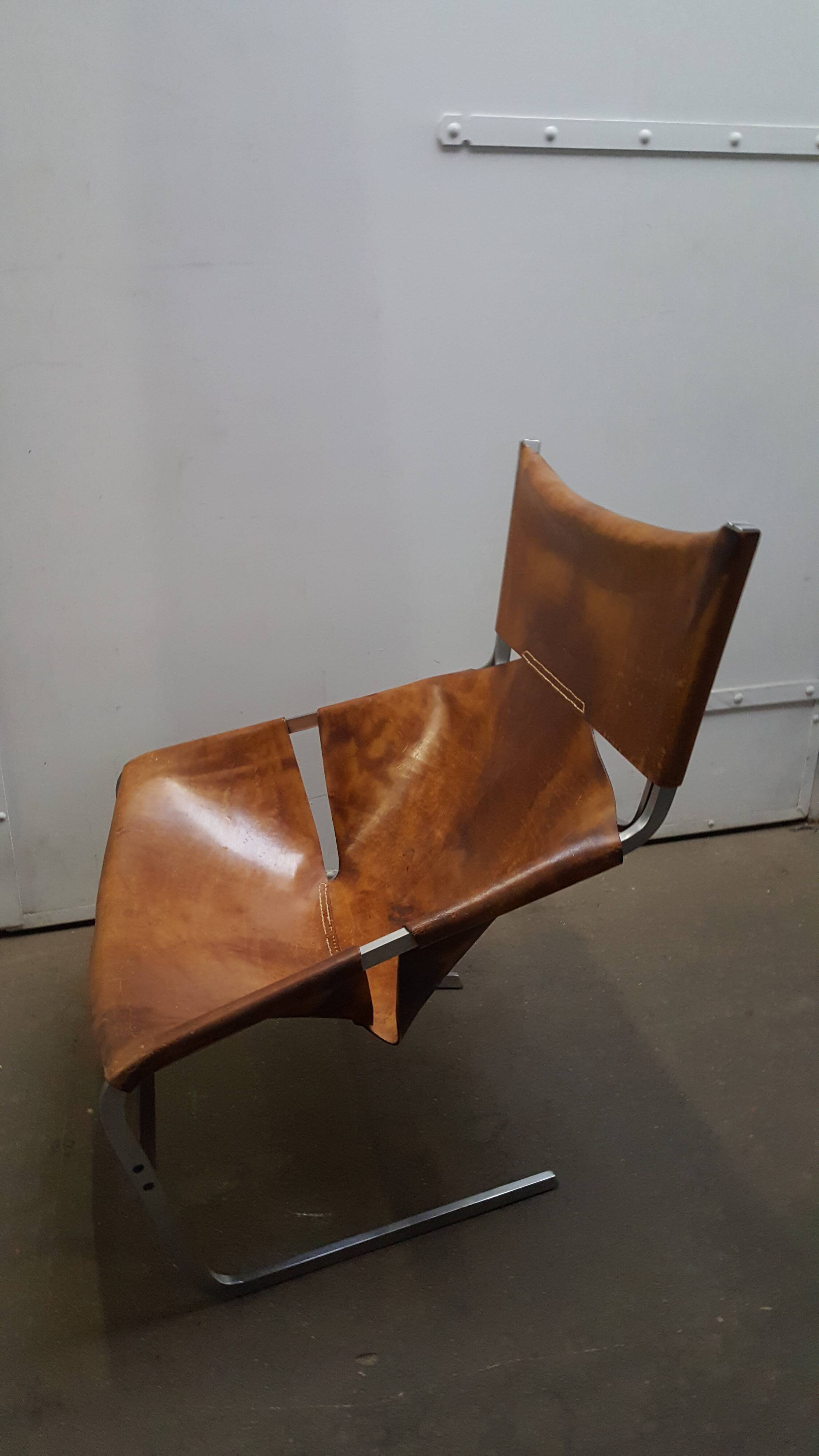 Vintage F444 leather armchair by Pierre Paulin