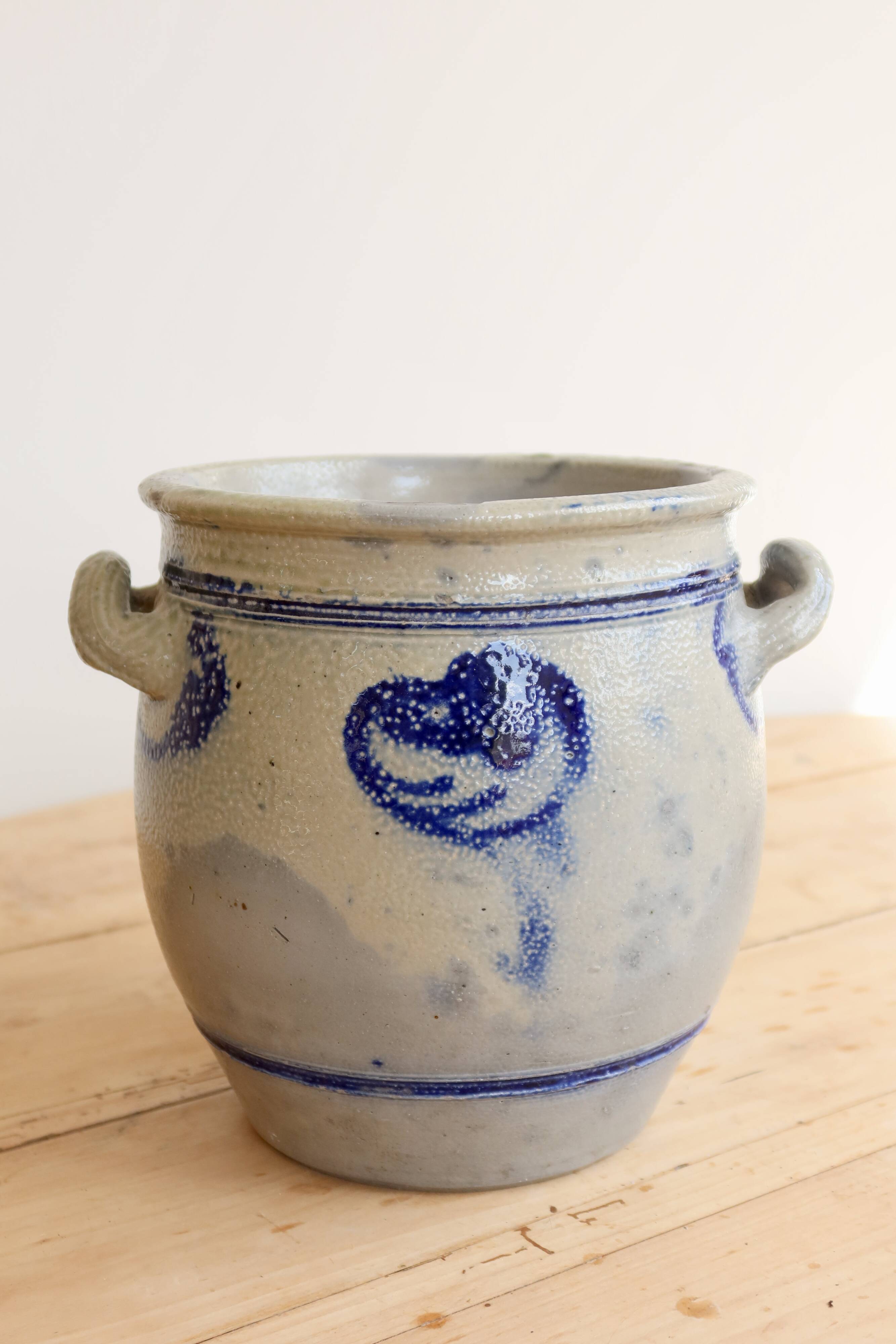 Old ceramic jar from Alsace with blue decoration.