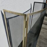 Brass fireplace screen, minimalist, curved, French work, 1970