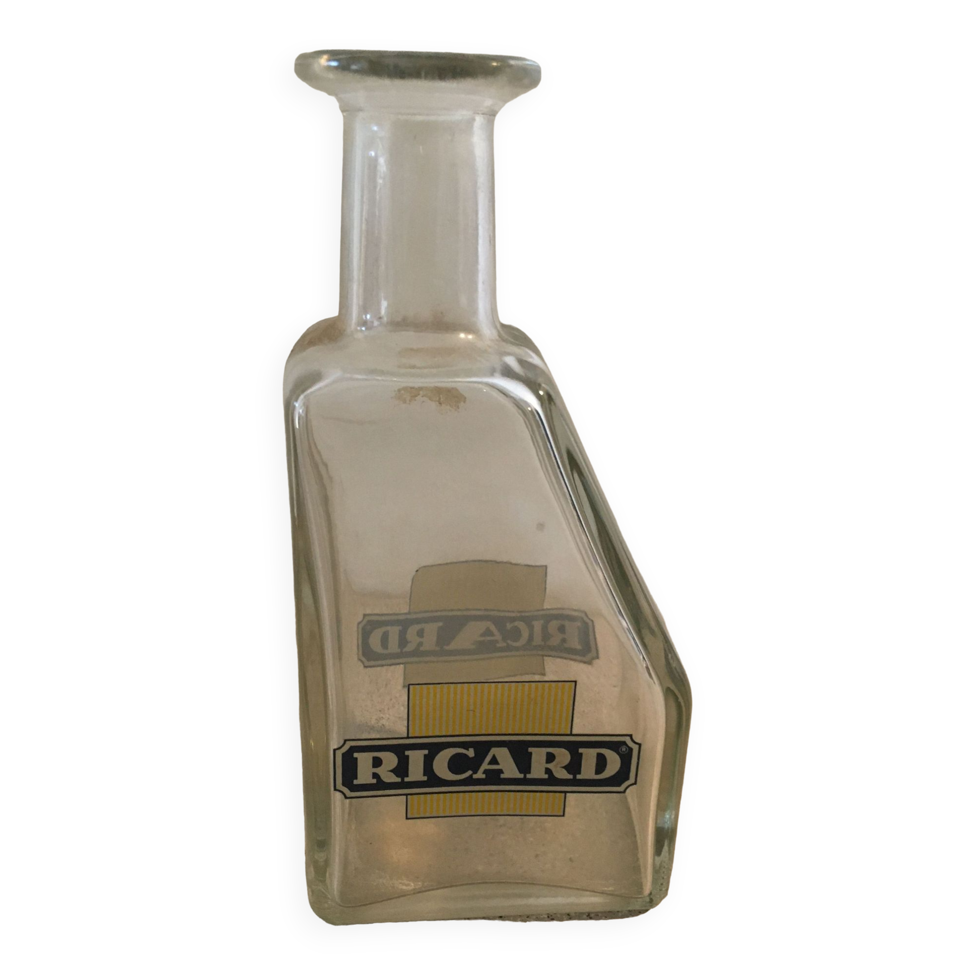 Ricard glass decanter white logo blue cartridge yellow background