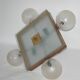 Mid-century vintage chandelier, 1950s, brass, wood and frosted glass, 4x E1