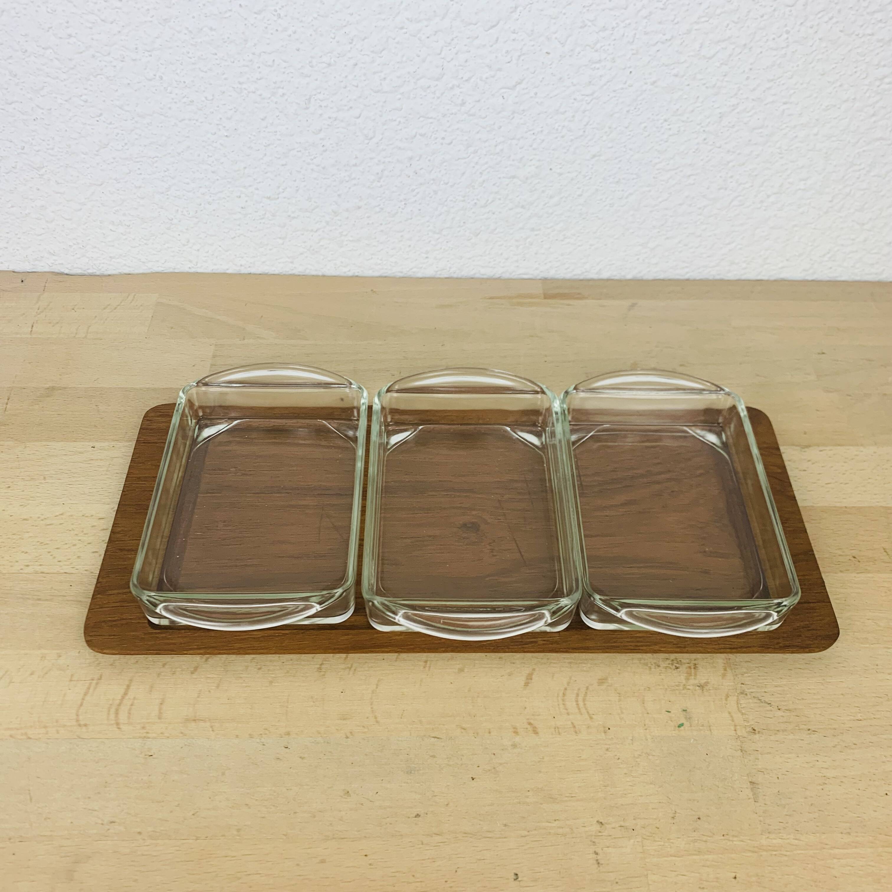 Scandinavian teak and Danish glass aperitif tray 60's