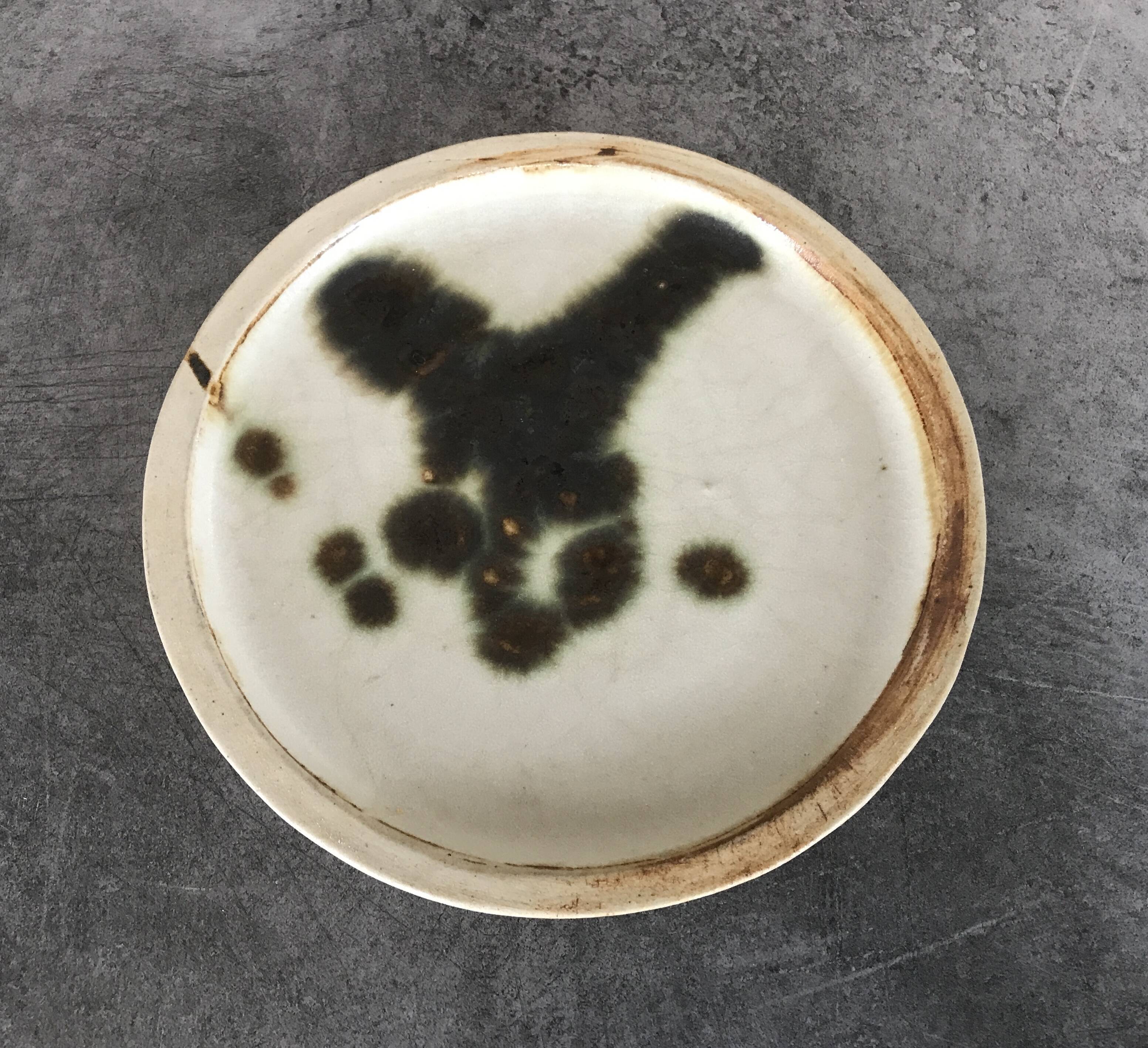 Small vintage plate from the La Colombe pottery, Vallauris artistic effect stoneware