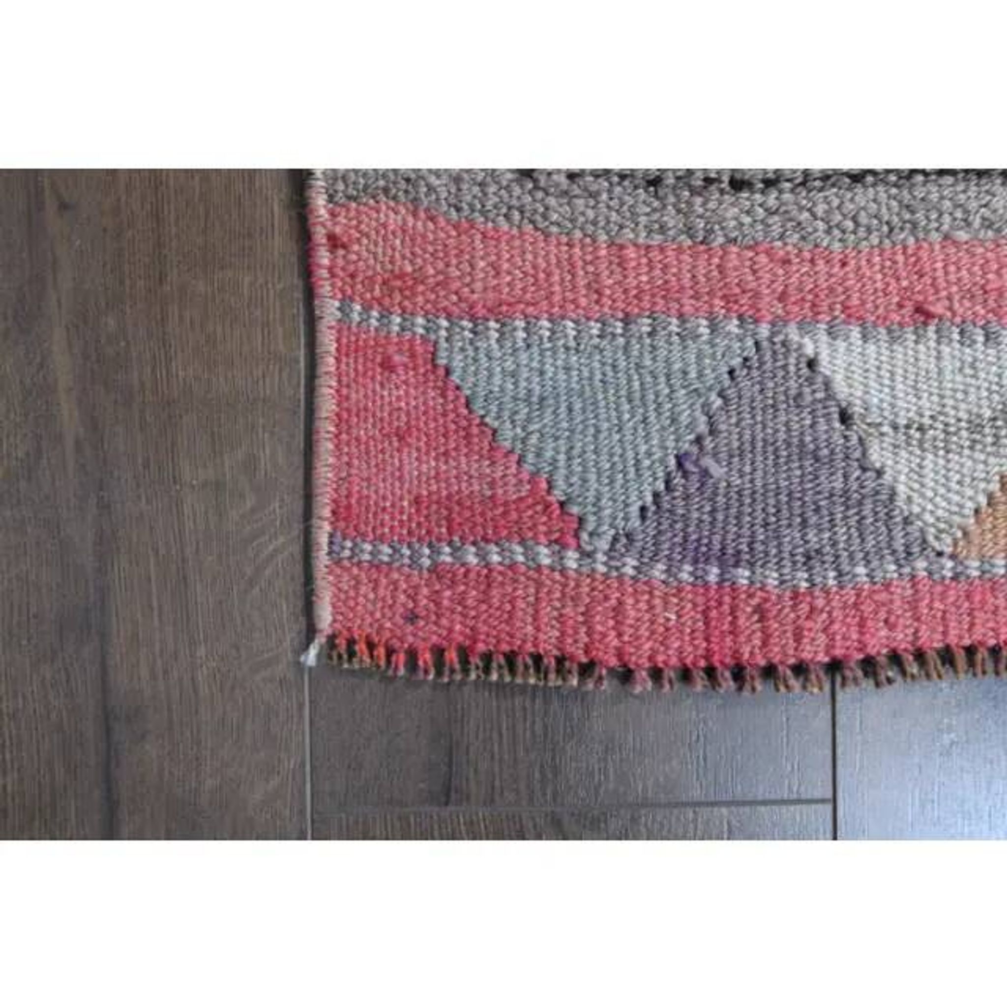 1970s Vintage Turkish Oushak Handmade Wool Cotton Pink Runner Rug 93X323