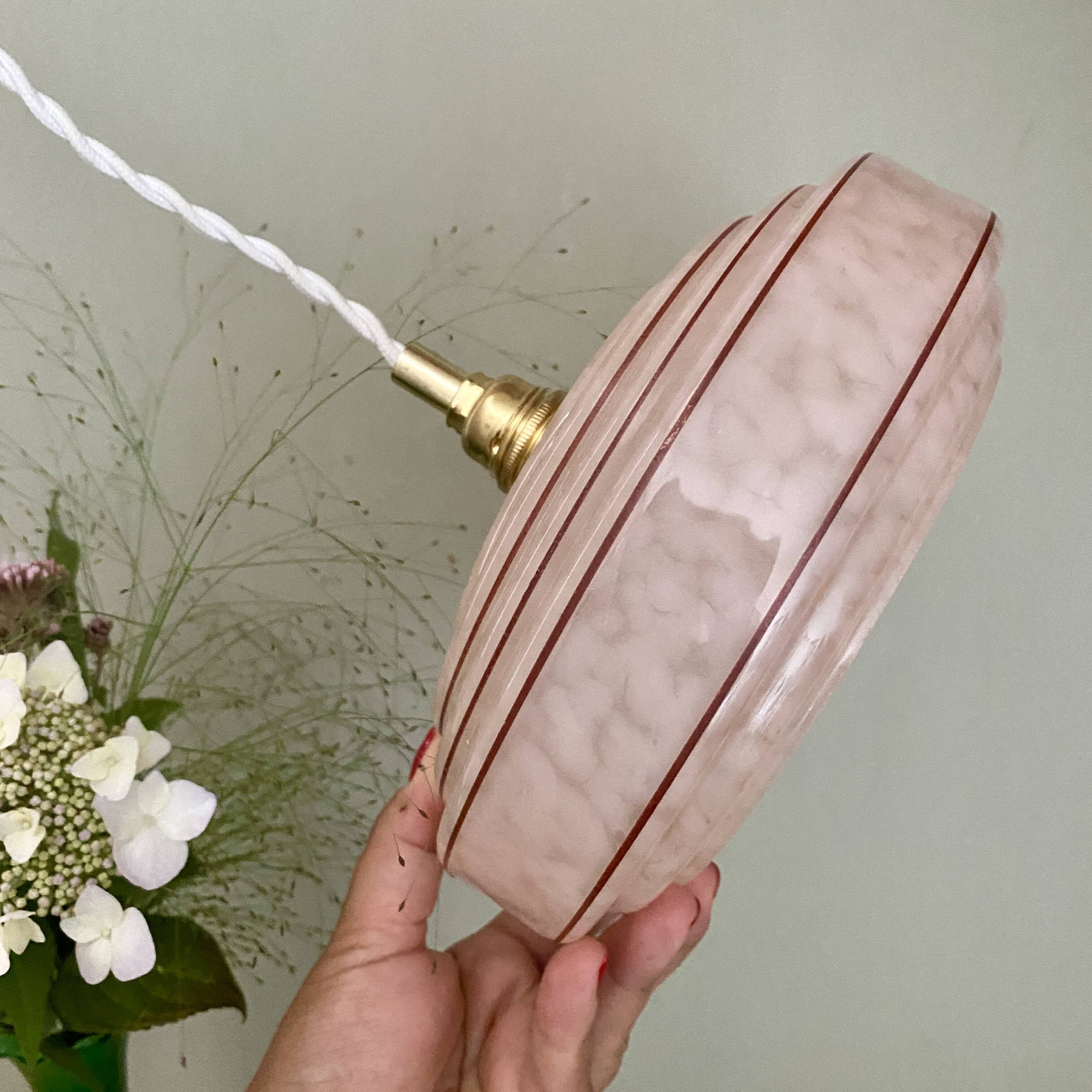 Vintage pink and red Clichy glass lampshade pendant light