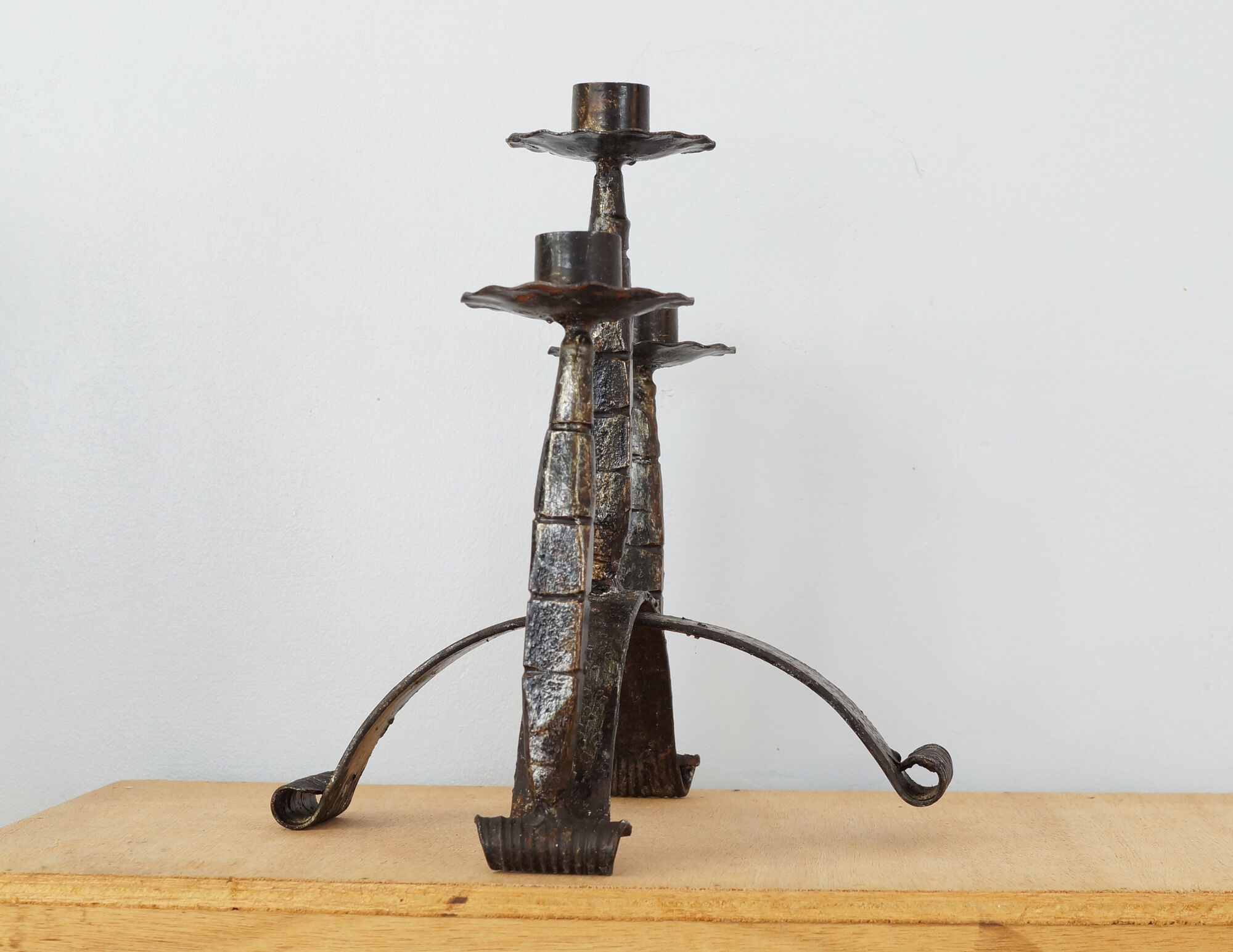 Pair of wrought iron candle holders, 60s
