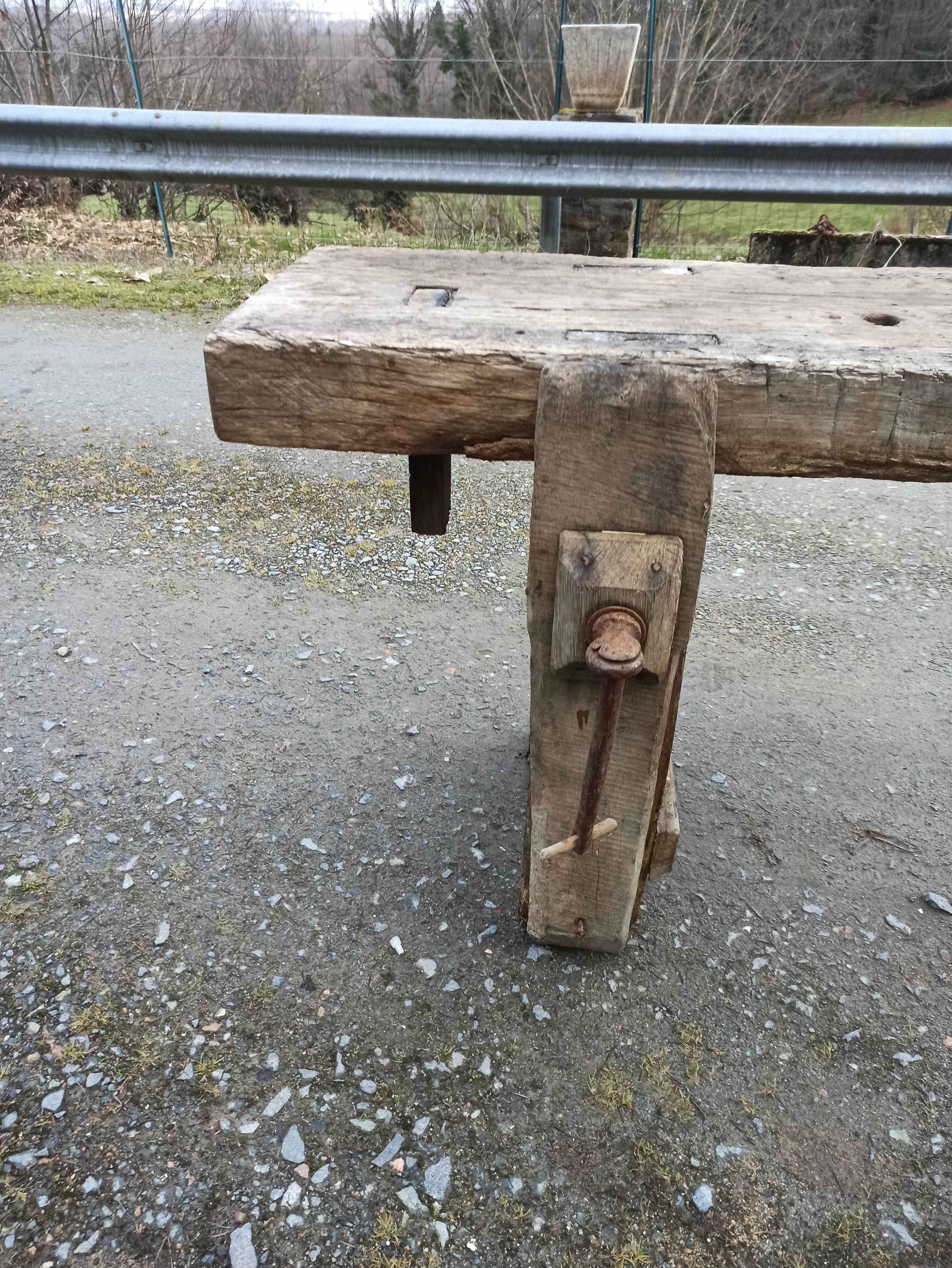 Old wooden workbench furniture by trade with vice