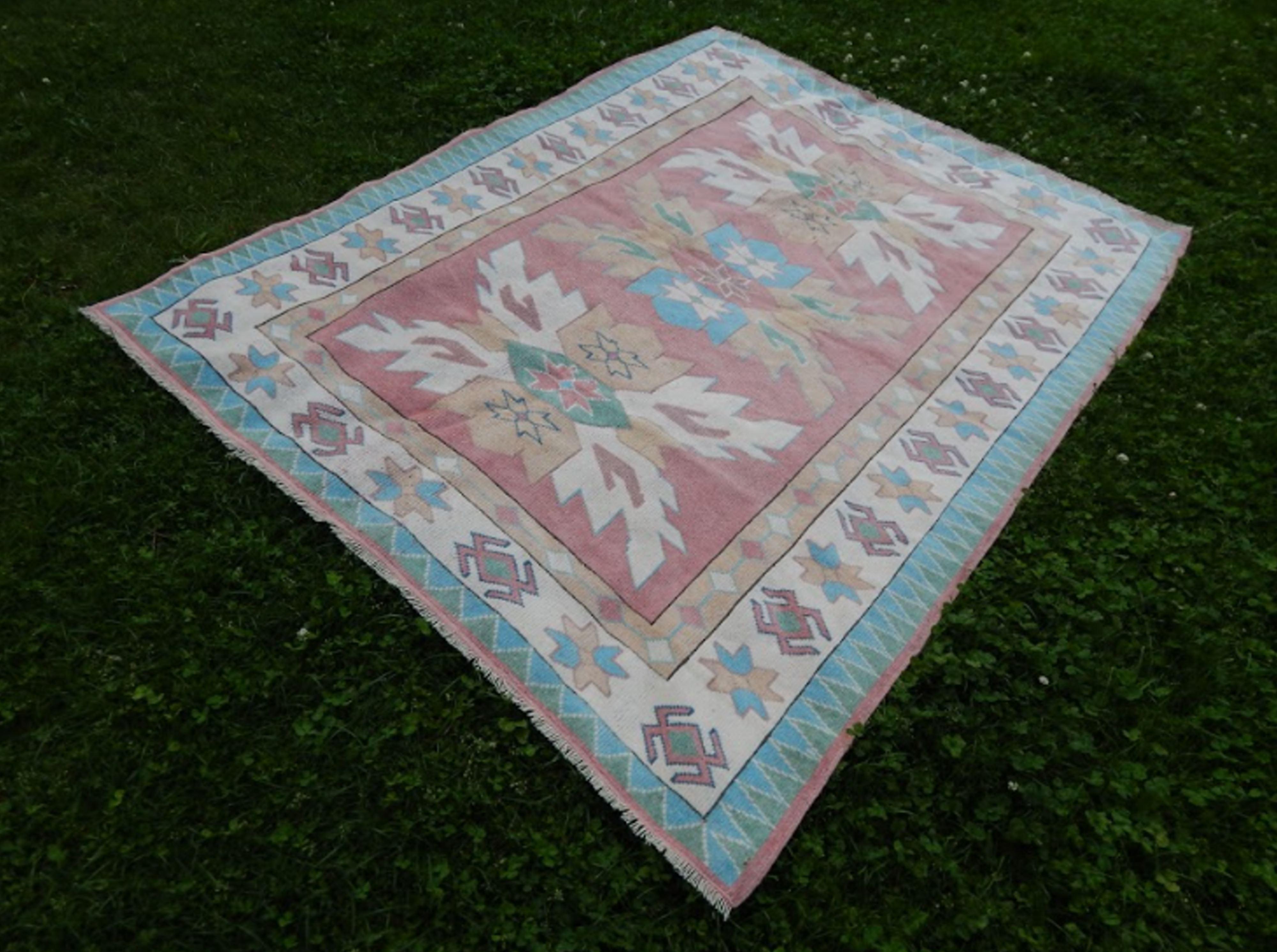 Vintage Turkish Oushak rug with soft color hand knotted rug 170 x 216 cm
