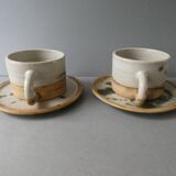 2 large cups and 1 sandstone dish, pottery la Colombe, 60s