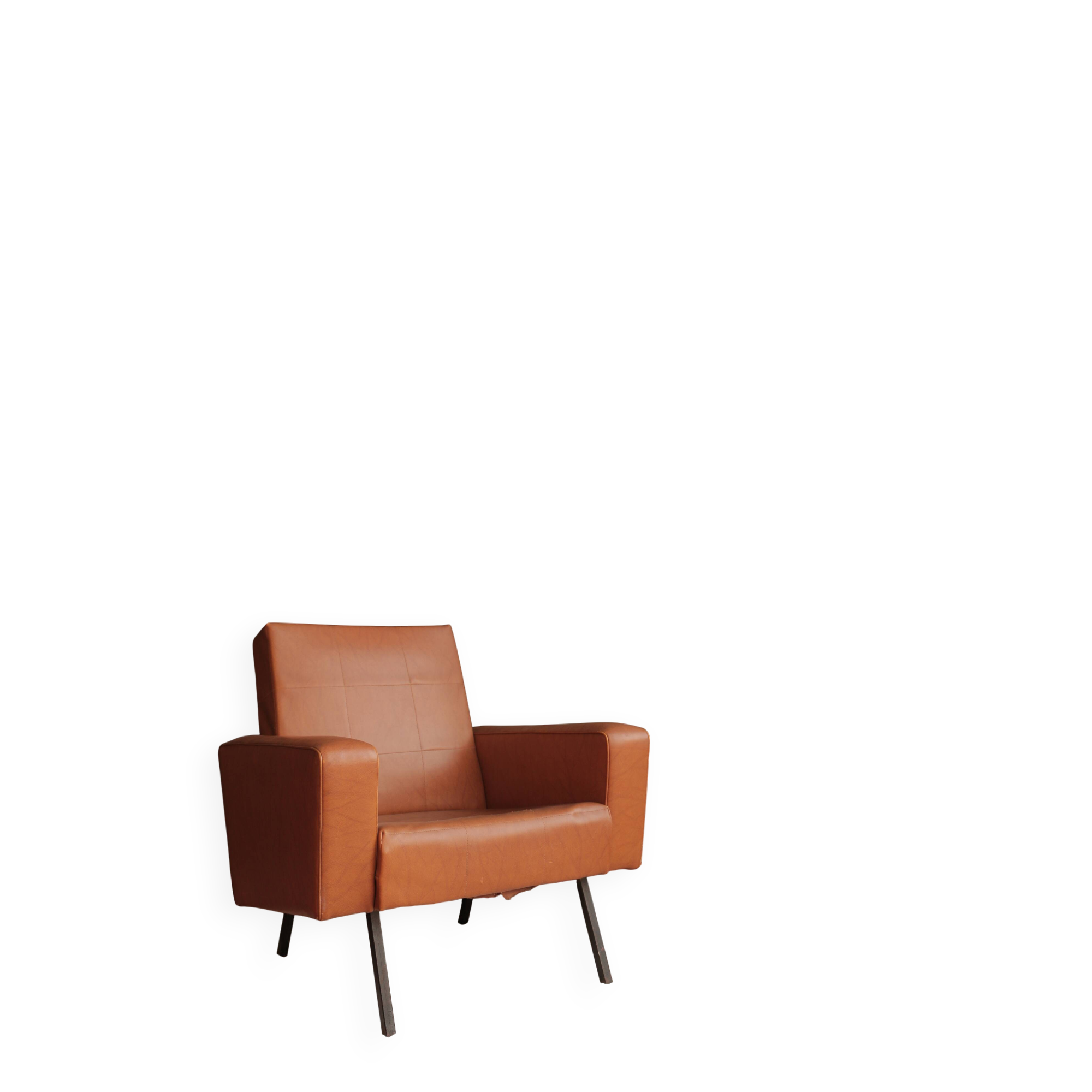 Fauteuil vintage en skaï camel
