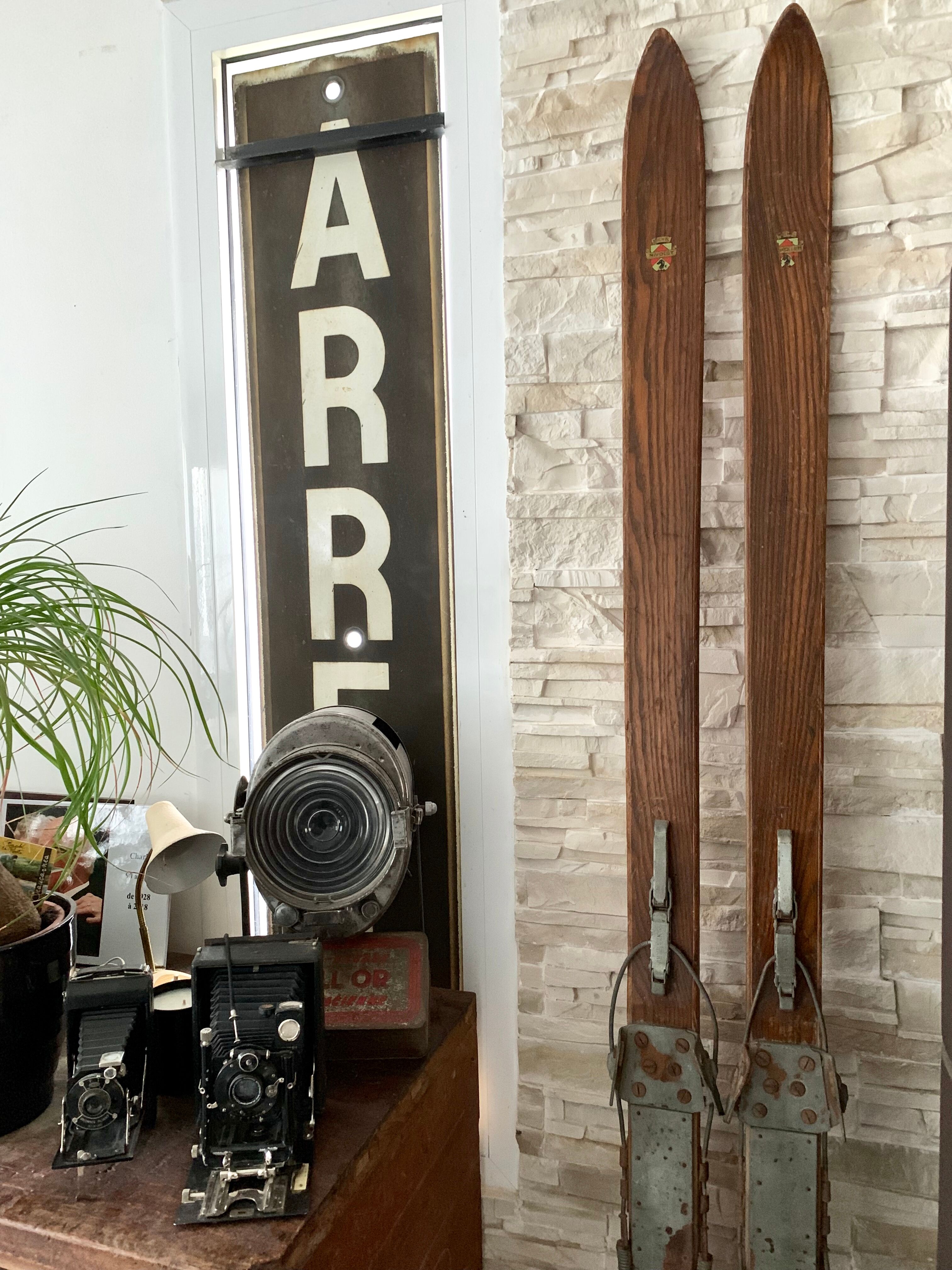 Pair of vintage wooden skis