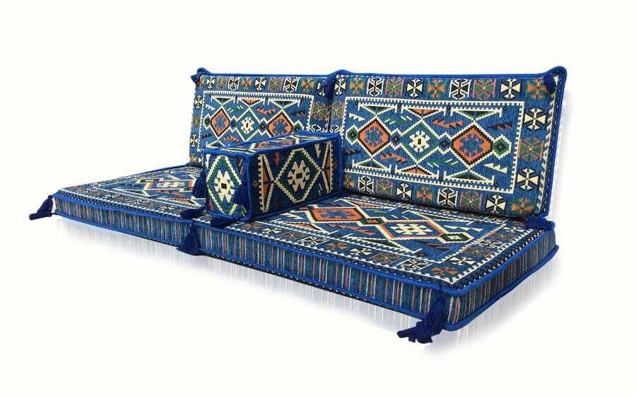 Anatolian Floor Couch, Blue Floor Sofa, Arabic Majlis Seating