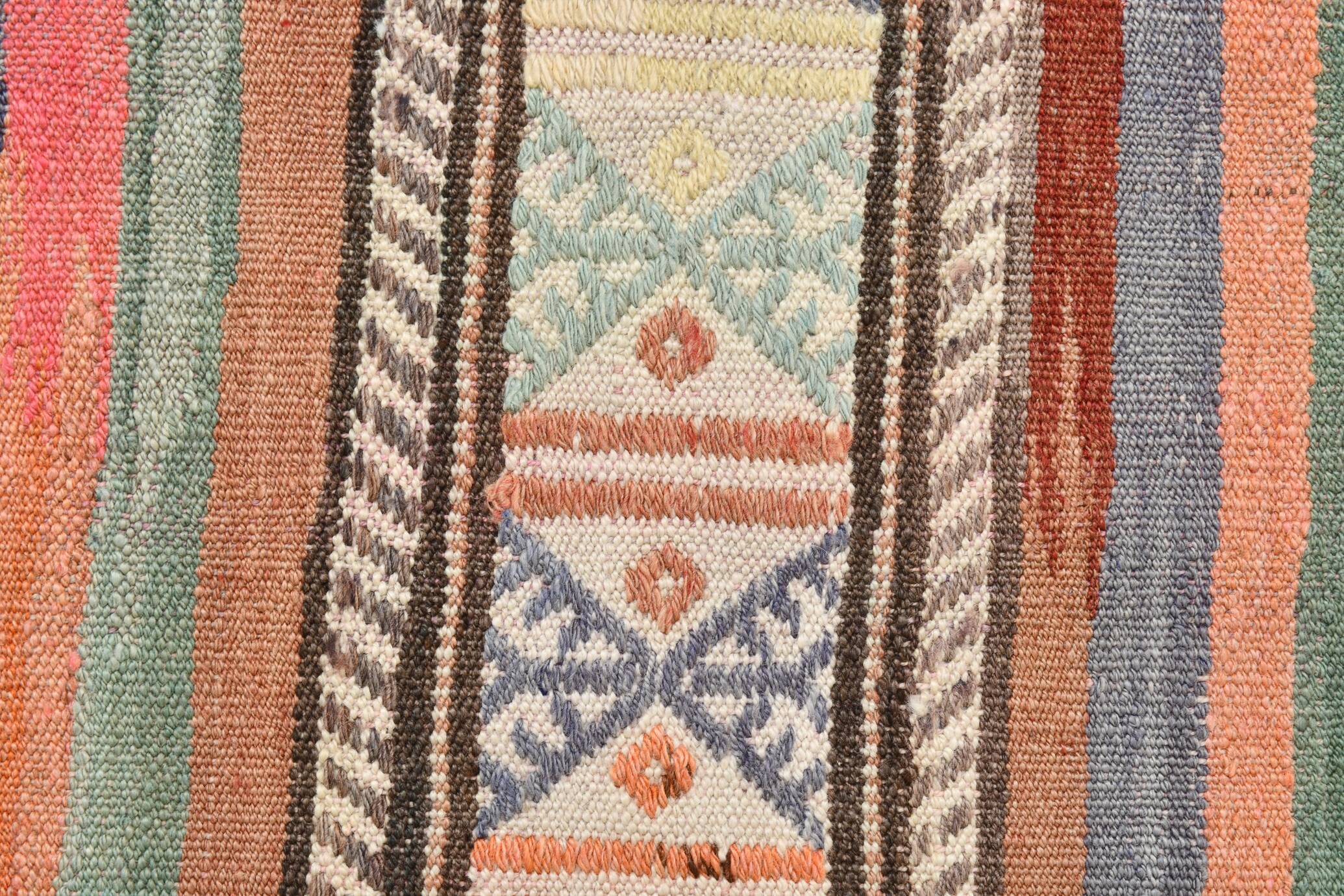 5x8 Orange Blue Striped Turkish Vintage Kilim Rug 170x245Cm