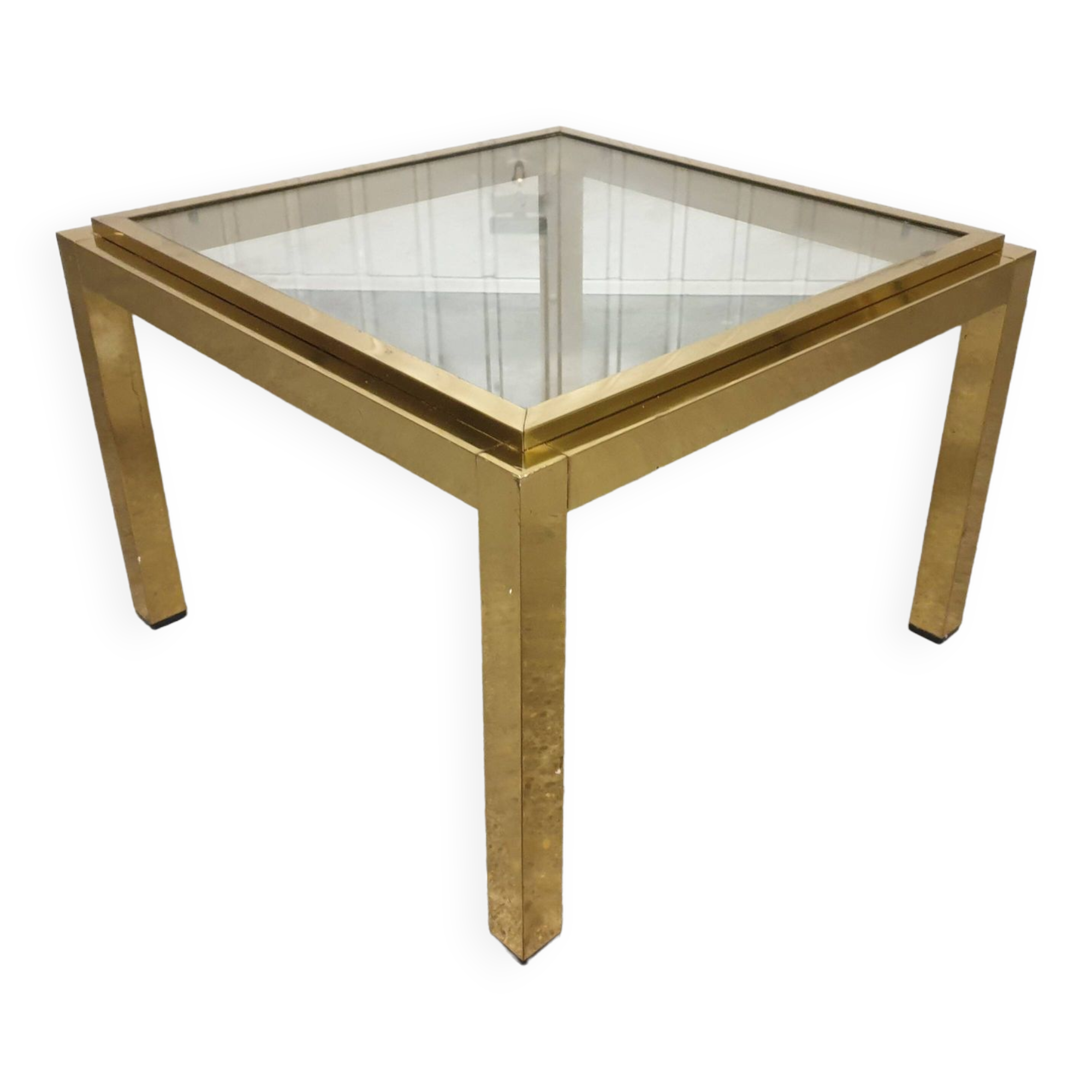 Small coffee table / Vintage brass and glass end table