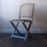 Set of 6 vintage French chairs in solid wood, canework and sky green