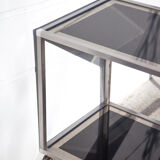 Serving glass mirror and vintage chrome, trolley with wheels, rolling bar, design bauhaus