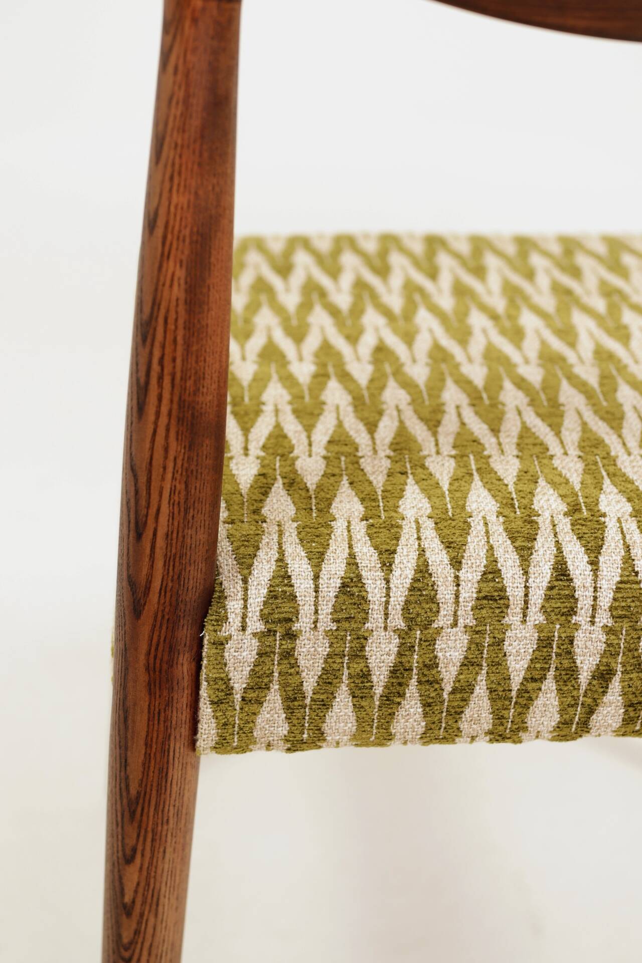 Set 2 Dining Chairs Solid Wood Ash Green Jacquard Fabric