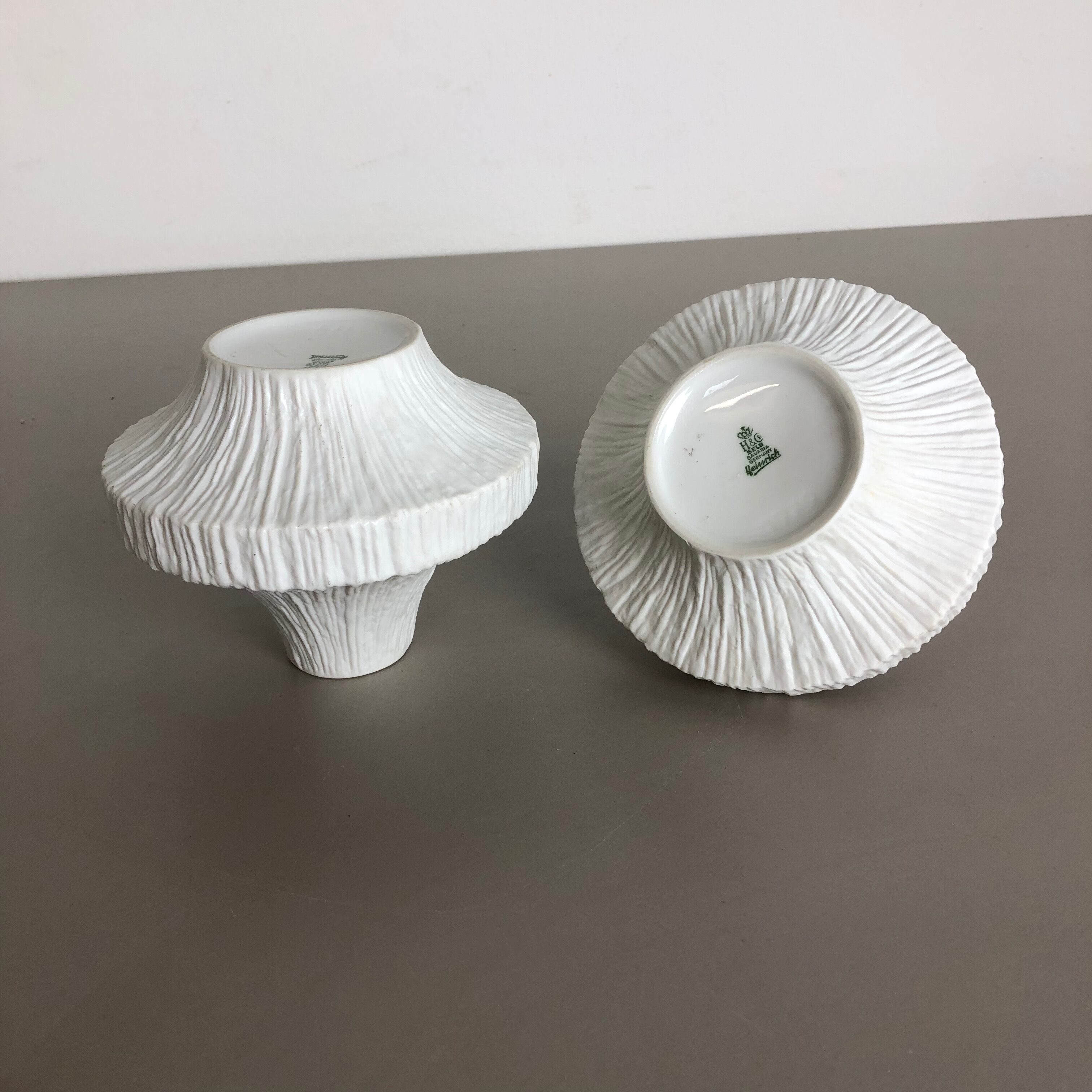 Set of 2 Porcelain Op Art "STONE" Vase by Heinrich Selb, Germany, 1970s