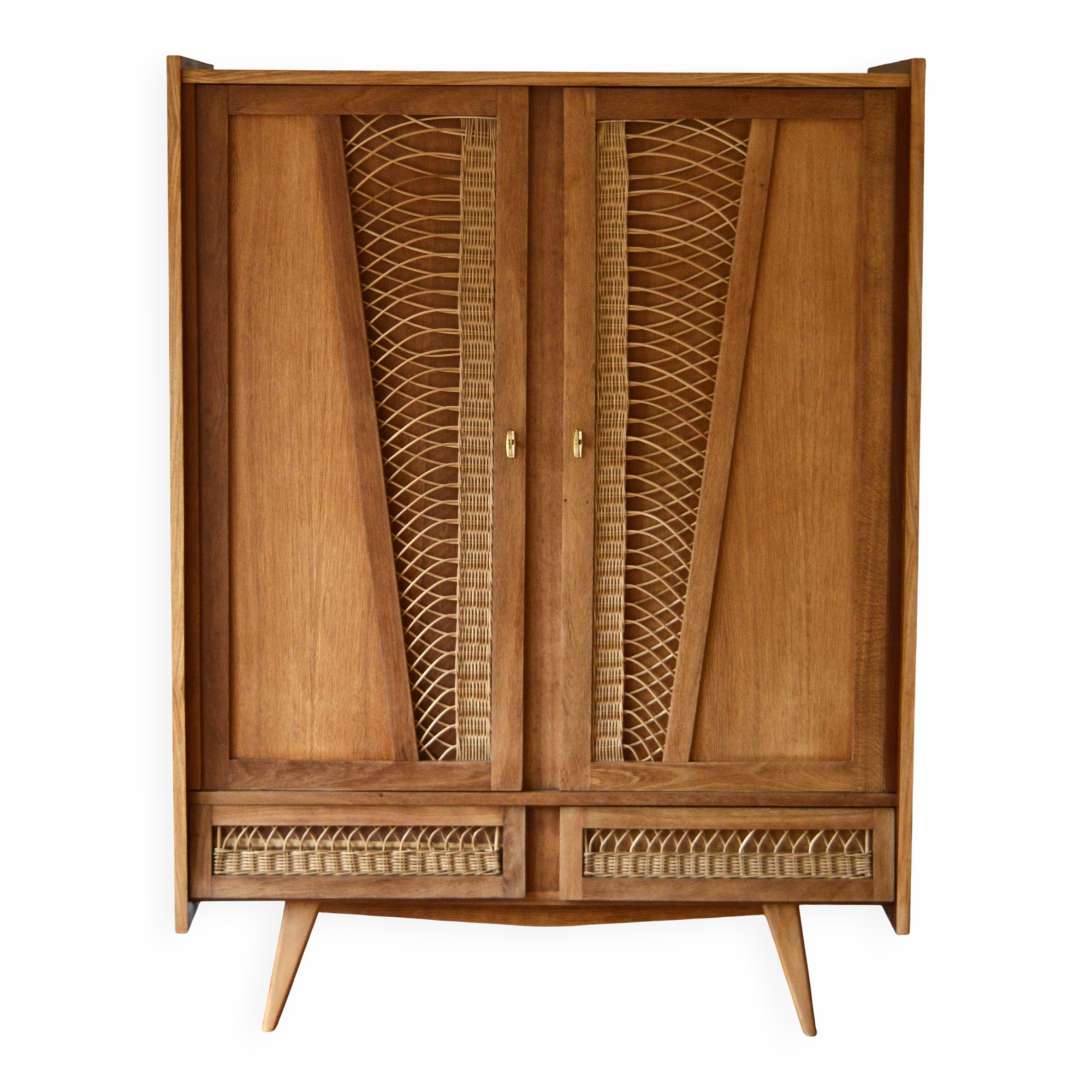 Wood and rattan wardrobe