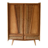 Wood and rattan wardrobe