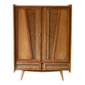 Wood and rattan wardrobe