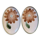 Set of 2 vintage oval plate ravioli with flower motif Moulin des Loups France