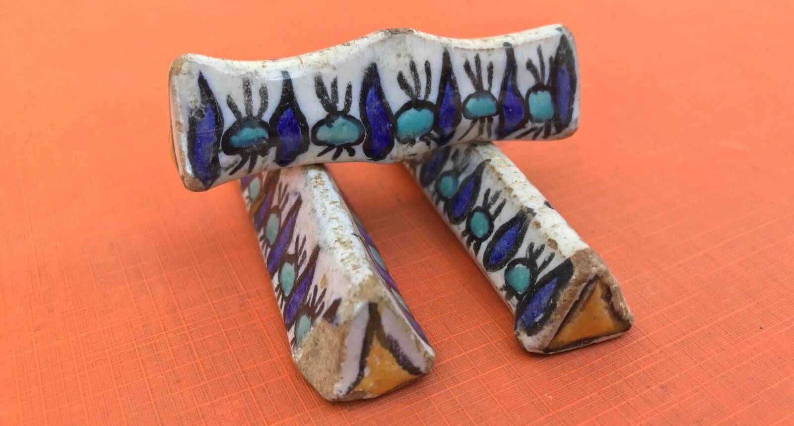 1920-1940 3 Ceramic Knife Holders Tunisian Nabeul el-Kh Workshop