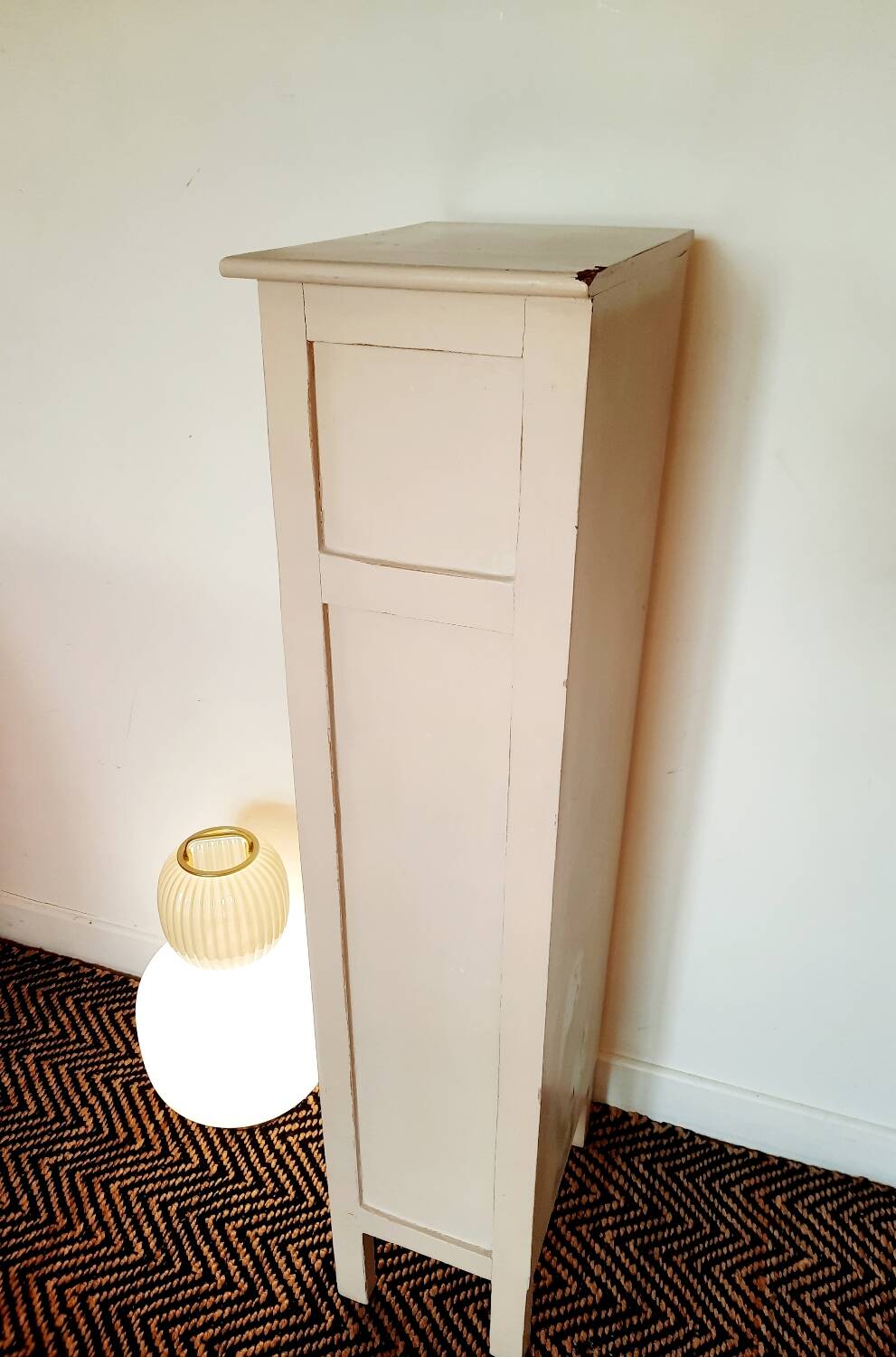 Antique tall cabinet painted white