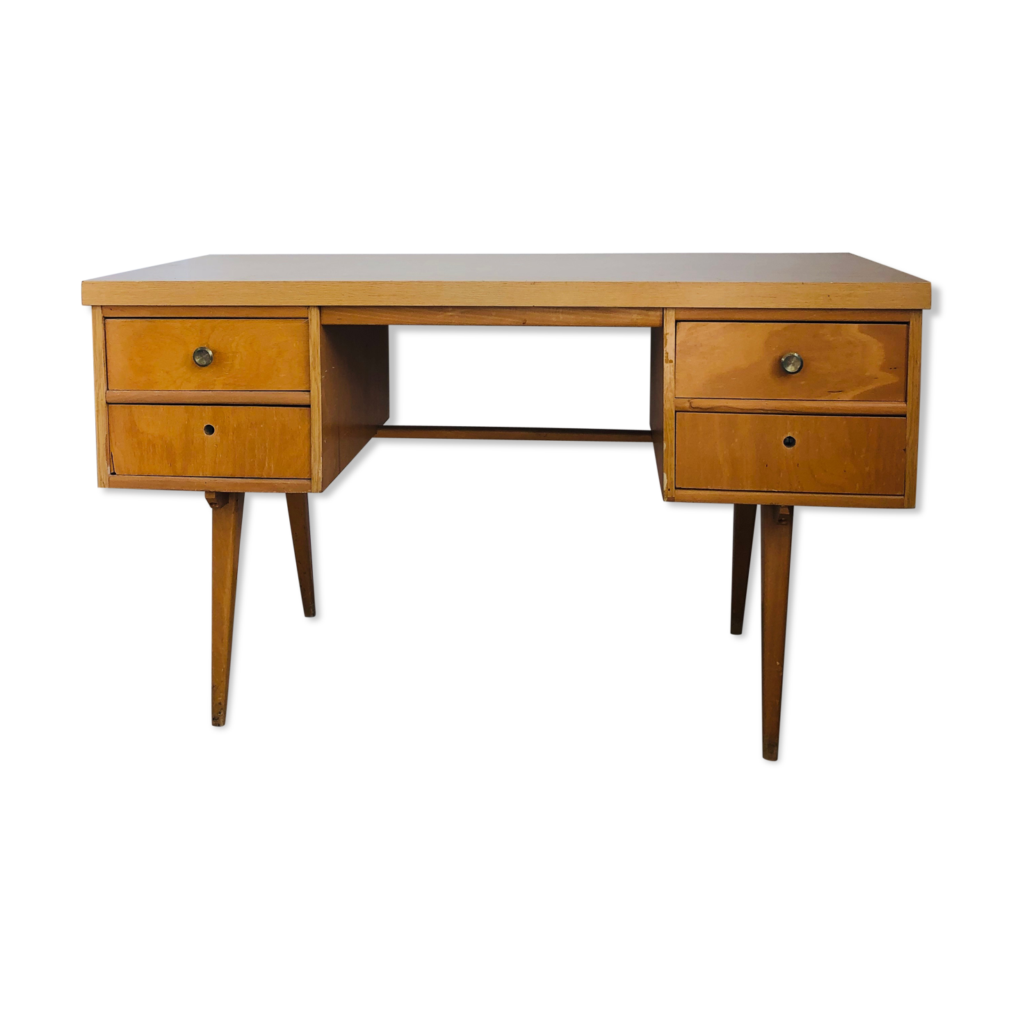 60s office in honey wood and formica moka compass feet