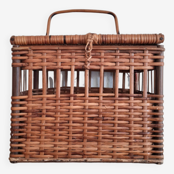 Old wicker rattan trunk - suitcase