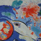 Colour lithograph, framed, Composition with fish and faces, Dagmar Glemme