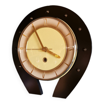 Horloge formica vintage pendule murale silencieuse fer cheval "Jaune noir"