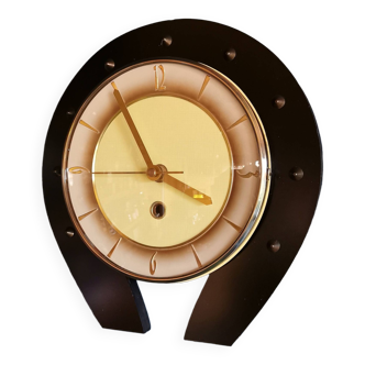 Vintage Formica clock silent horseshoe wall pendulum "Black yellow"