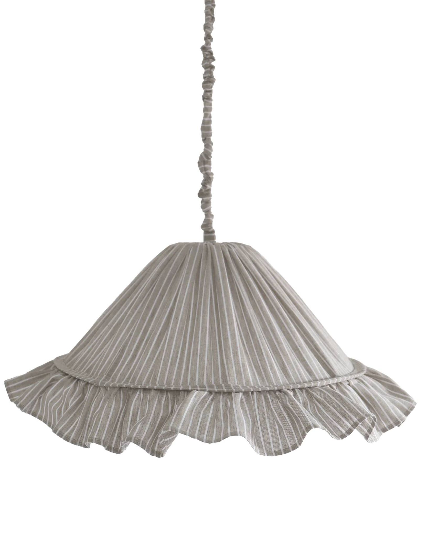 Suspension Emilia, pleated lampshade with frills, olive stripes