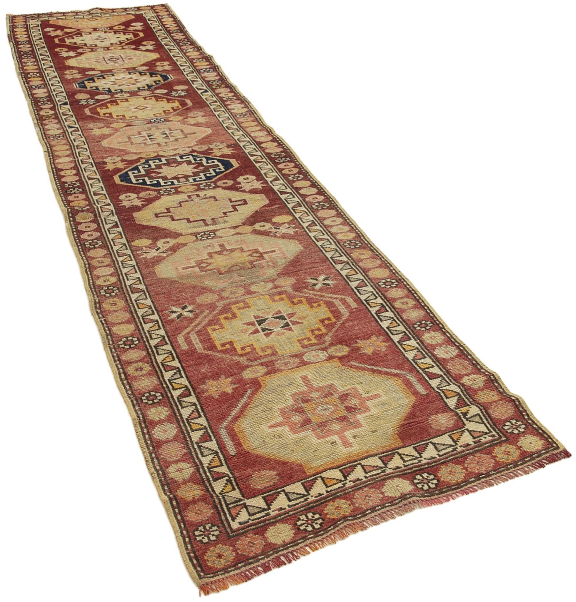 Handwoven vintage anatolian red runner carpet 89 cm x 384 cm