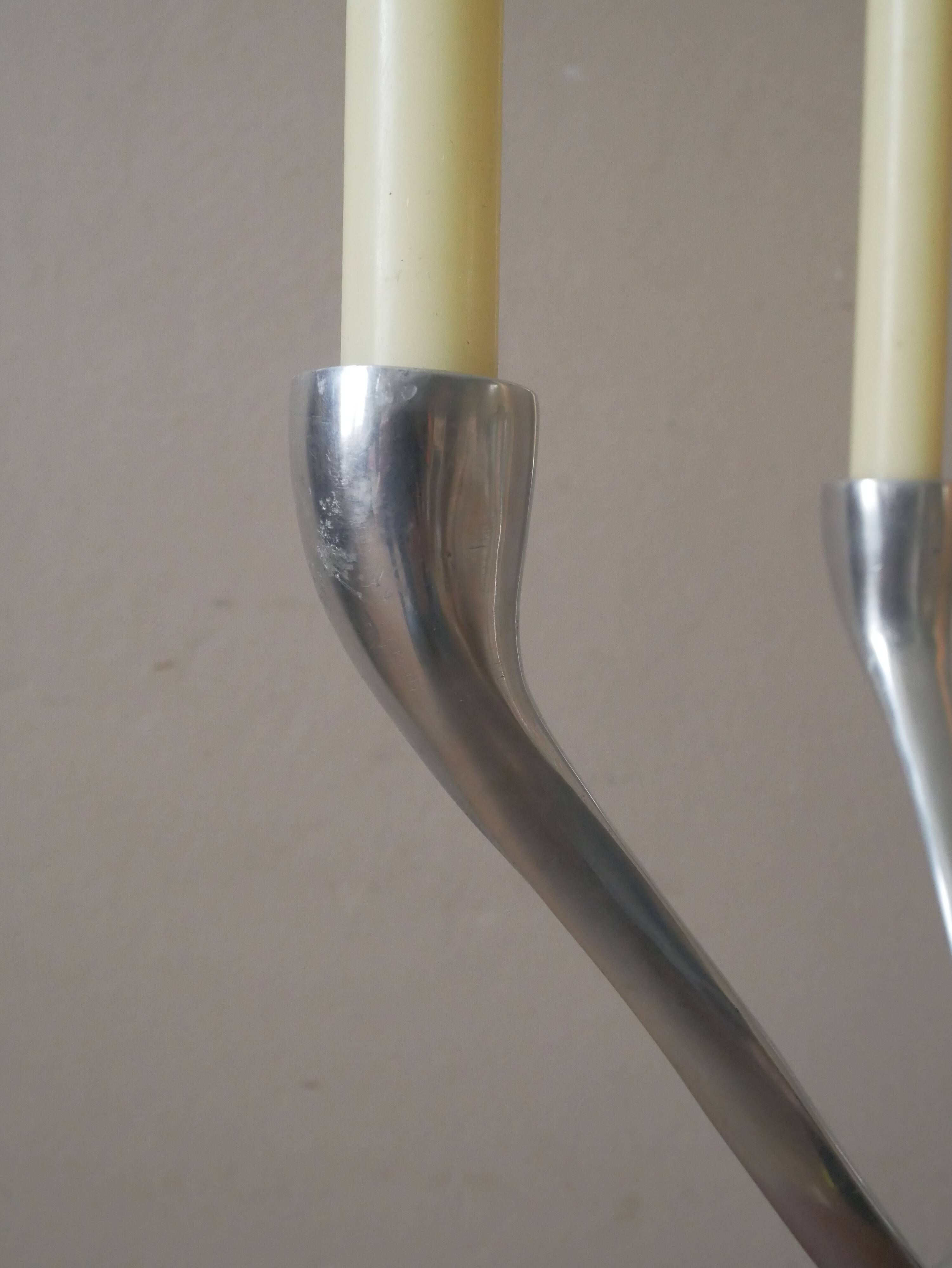 Aluminum candle holder tripod chrome vintage 70s candelabra candlestick Scandinavian design