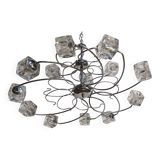 Chandelier suspension 15 glass cubes Italy 1970