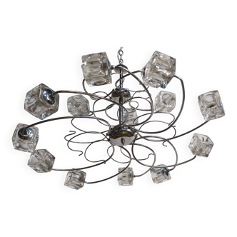 Chandelier suspension 15 glass cubes Italy 1970