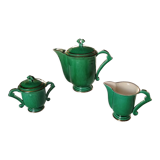 Coffee / tea maker, milk jug and Art Deco sugar bowl in green color