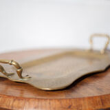 Vintage brass top, E.Roblin Villedieu Manche, handle tray, tableware, hammered top