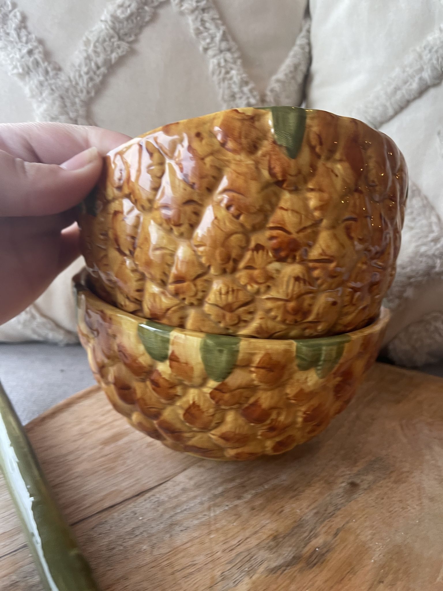Old set of bowls and spoons in the shape of vintage pineapple