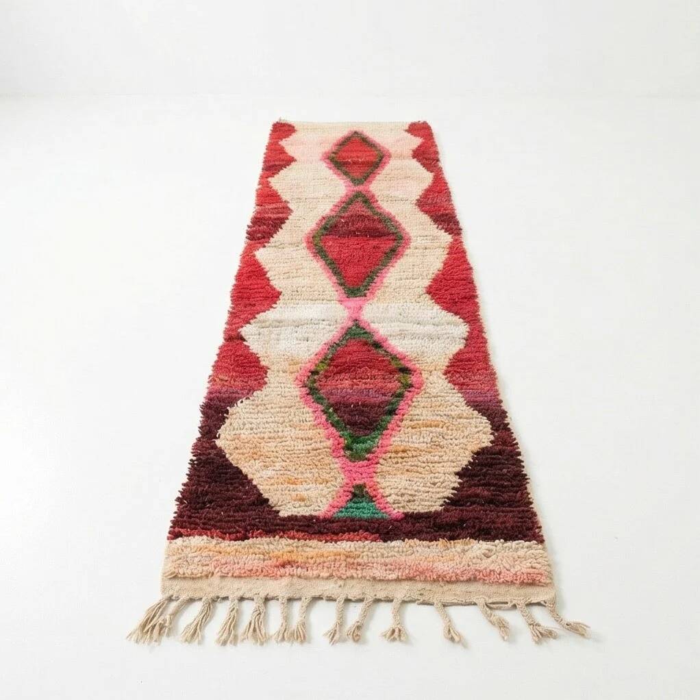 Red and beige Berber hallway rug 75 x 280 cm