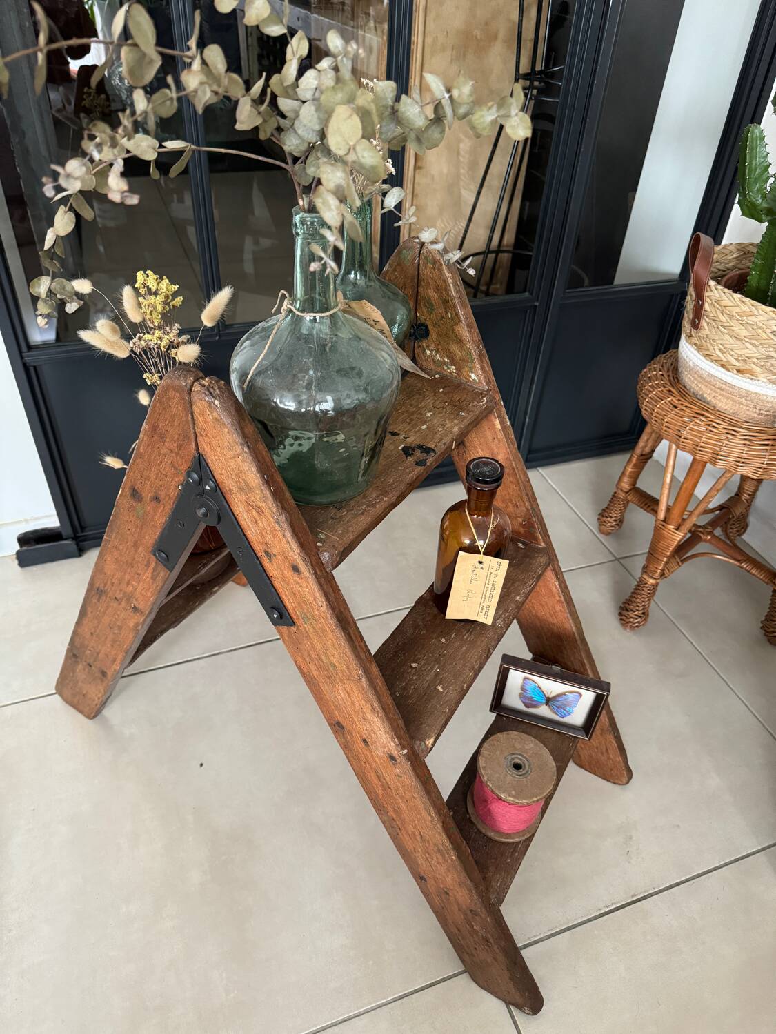 Old vintage wooden stepladder