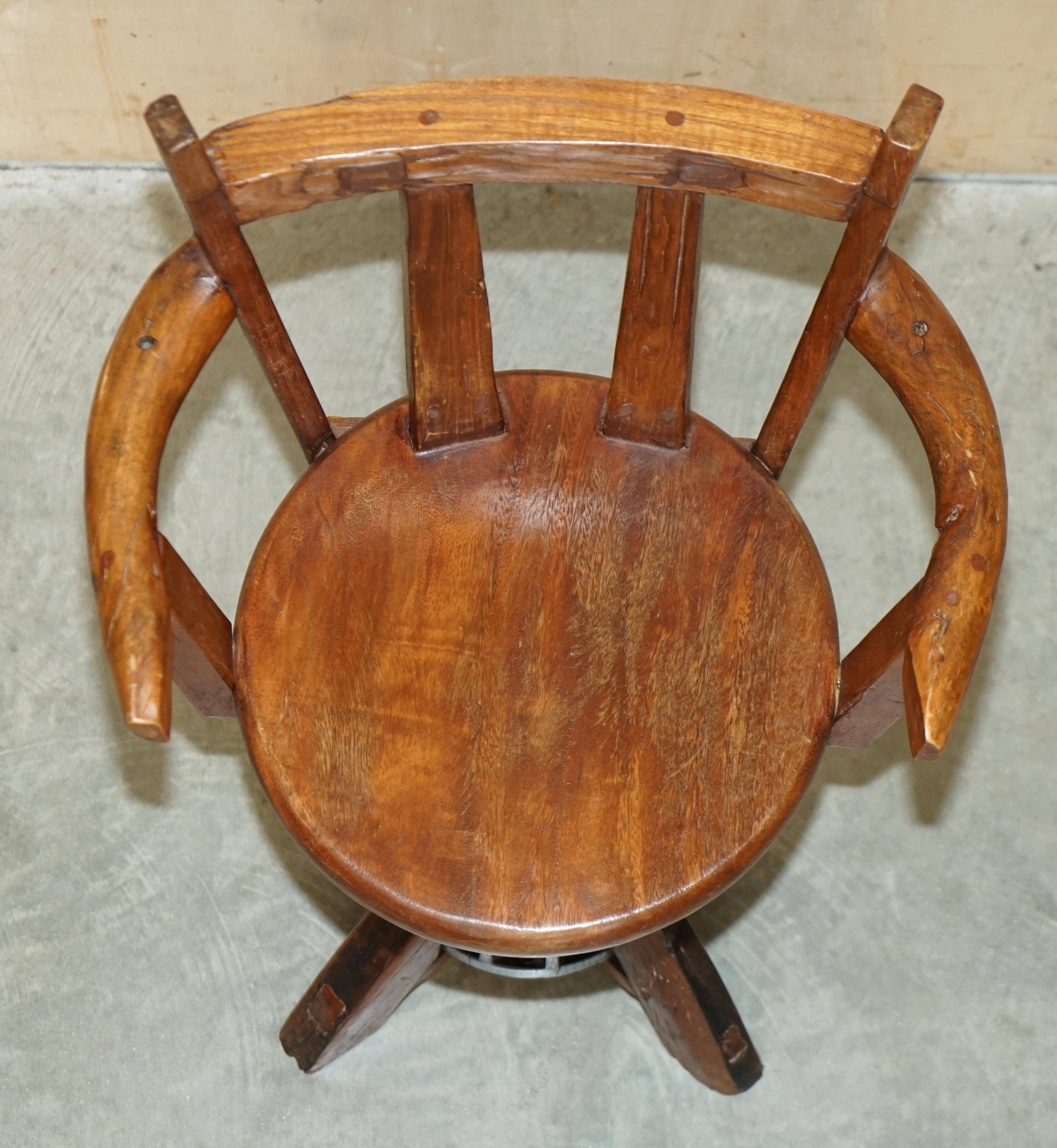 Antique captain's swivel chair on a draft horse wheel from around 1760.
