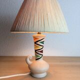 Ceramic lamp 60s and lampshade white wool