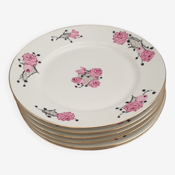 Six flat plates in Limoges Art Deco porcelain