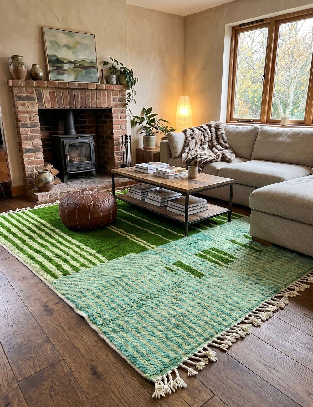 Tapis Vert Contemporain - 304 x 258 cm